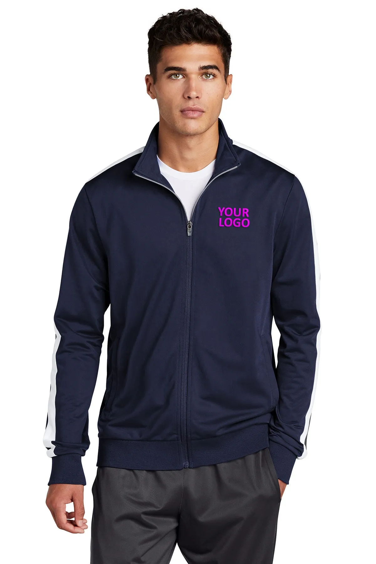 Sport-Tek Tricot Track Branded Jackets, True Navy/ White