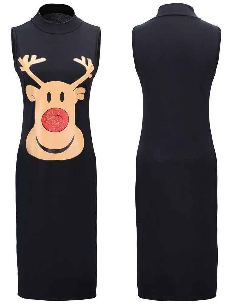 Stylish Women Xmas dress bodycon round neck sleeveless ladies casual party dress