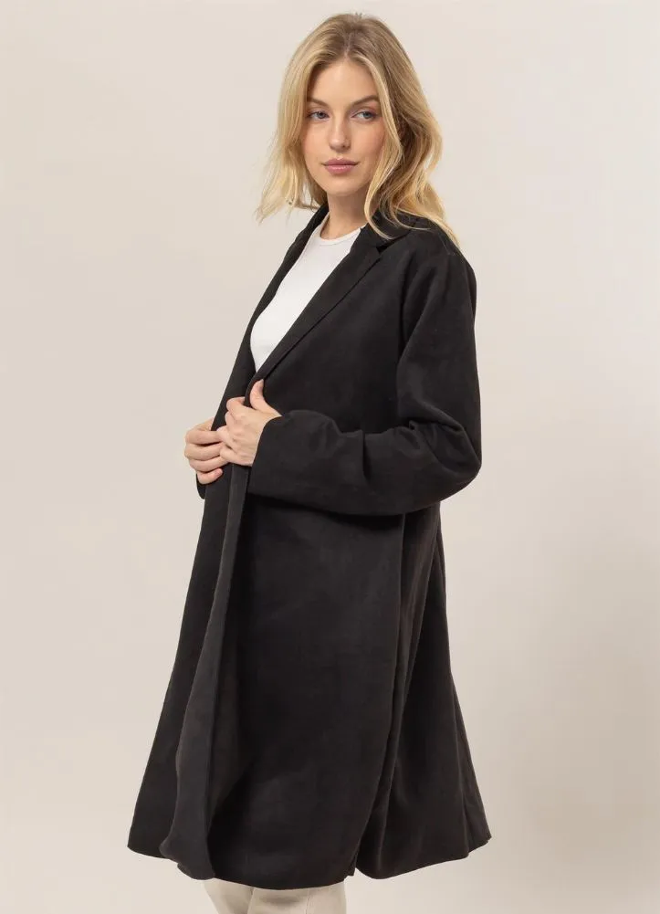 Suede Open Front Coat in Black by Hyfve