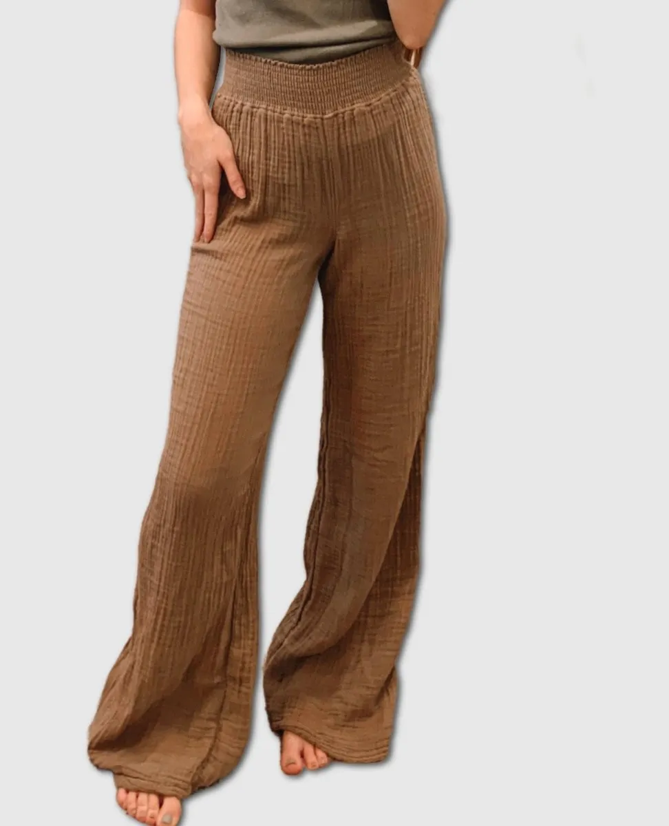 Susie Smocked Wide Leg Pant Safari