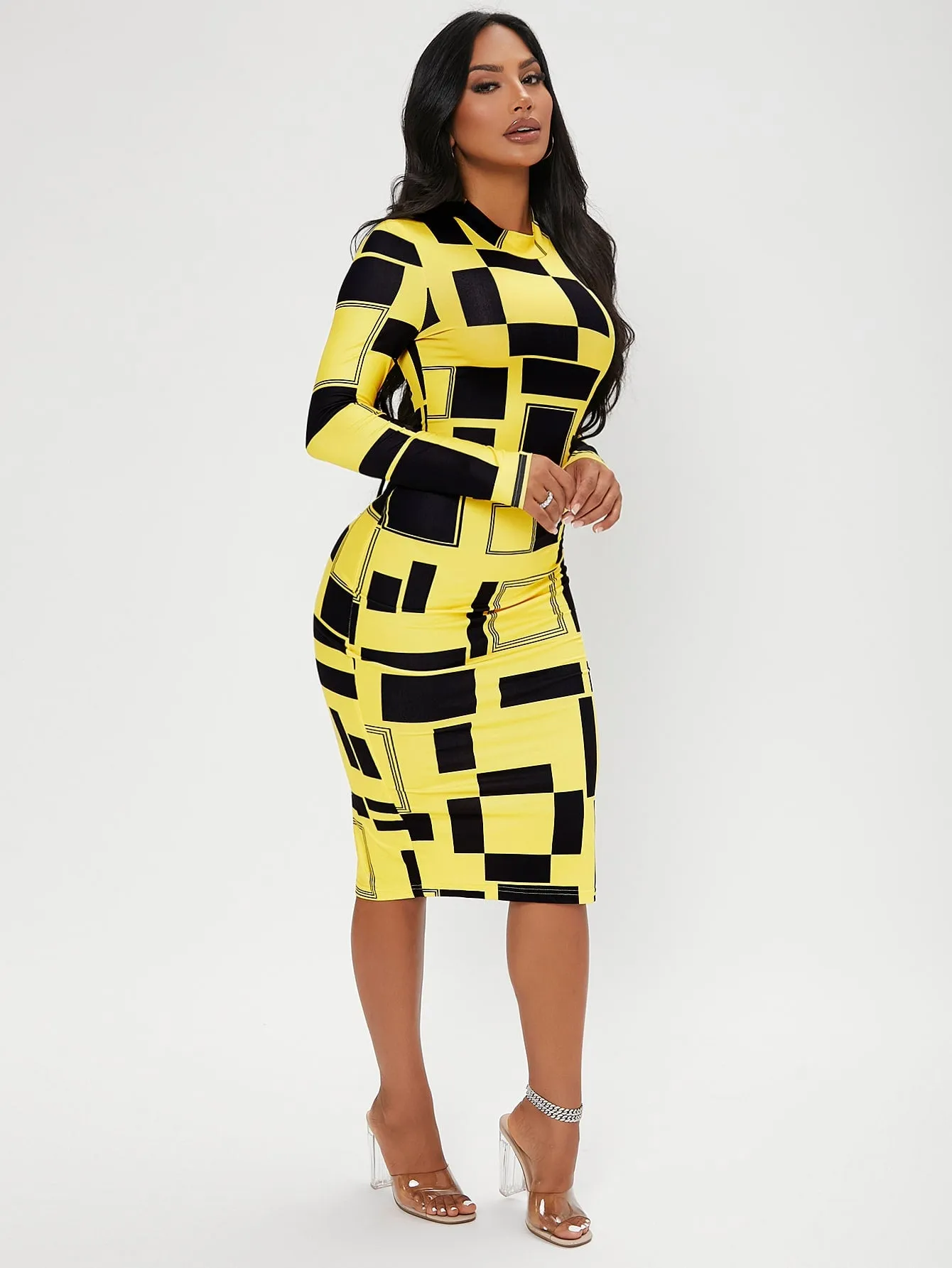 SXY Geo Print Mock Neck Bodycon Dress