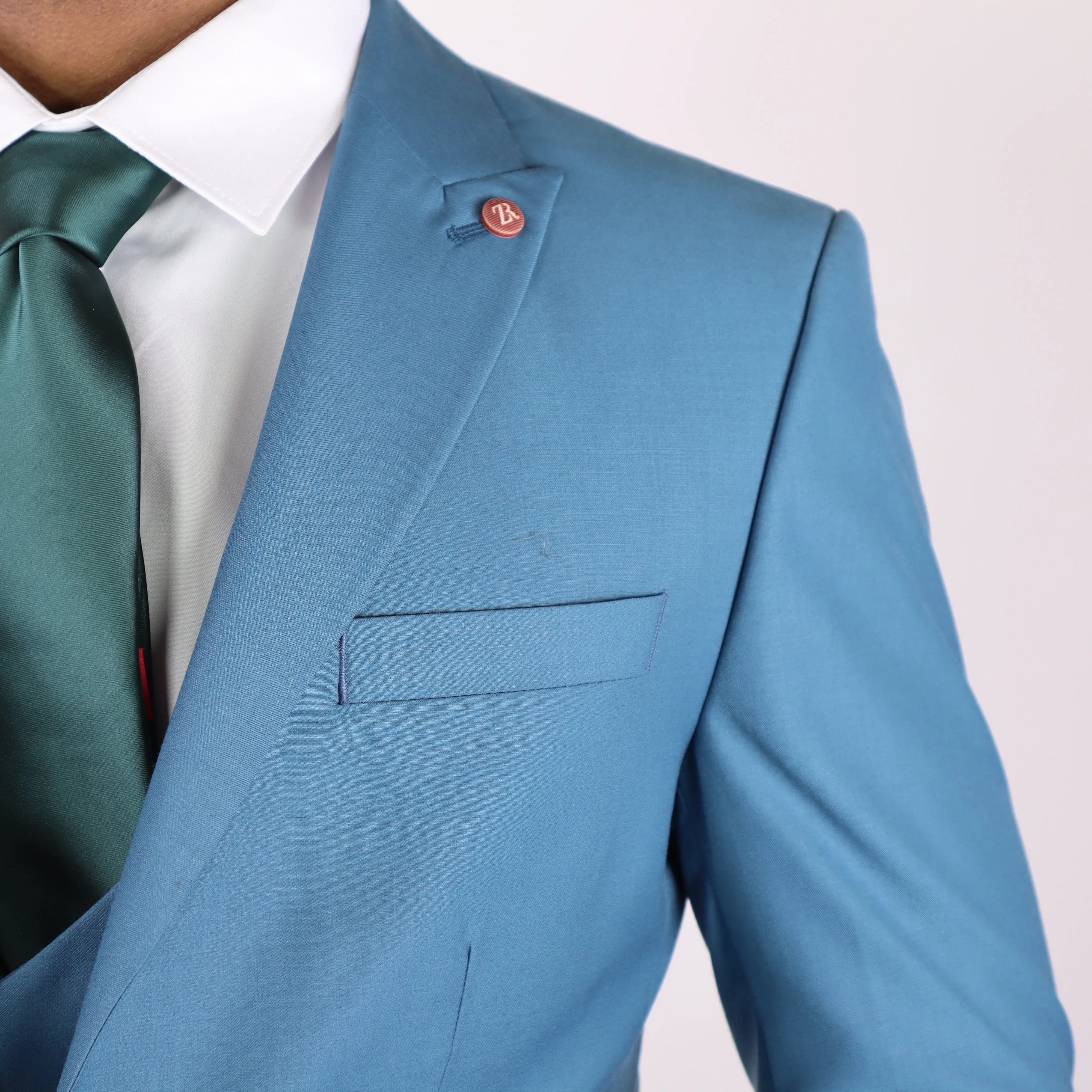 Teal Avanti Milano Peak Lapel Double Breasted Vest Three Piece Suit