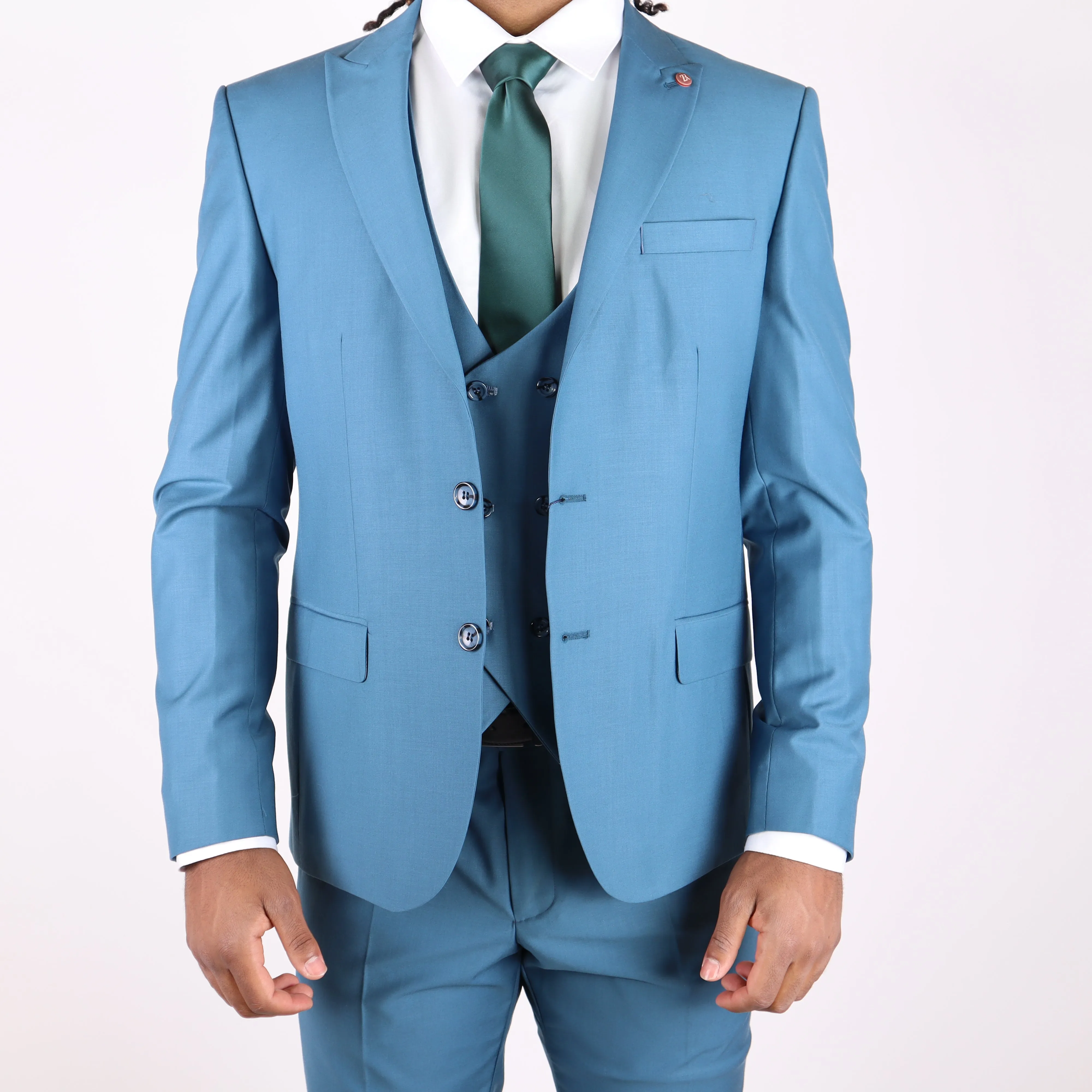 Teal Avanti Milano Peak Lapel Double Breasted Vest Three Piece Suit