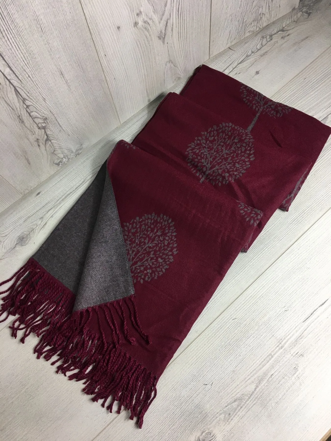 Tree of Life Scarf - Burgundy & Gray