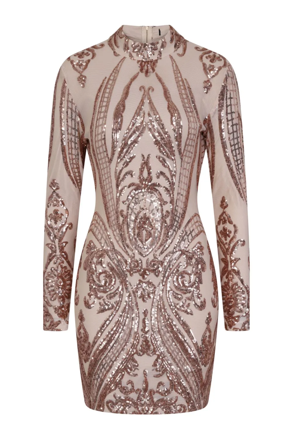 Vixen Rose Gold Nude Tribal Illusion Sequin Bodycon Dress