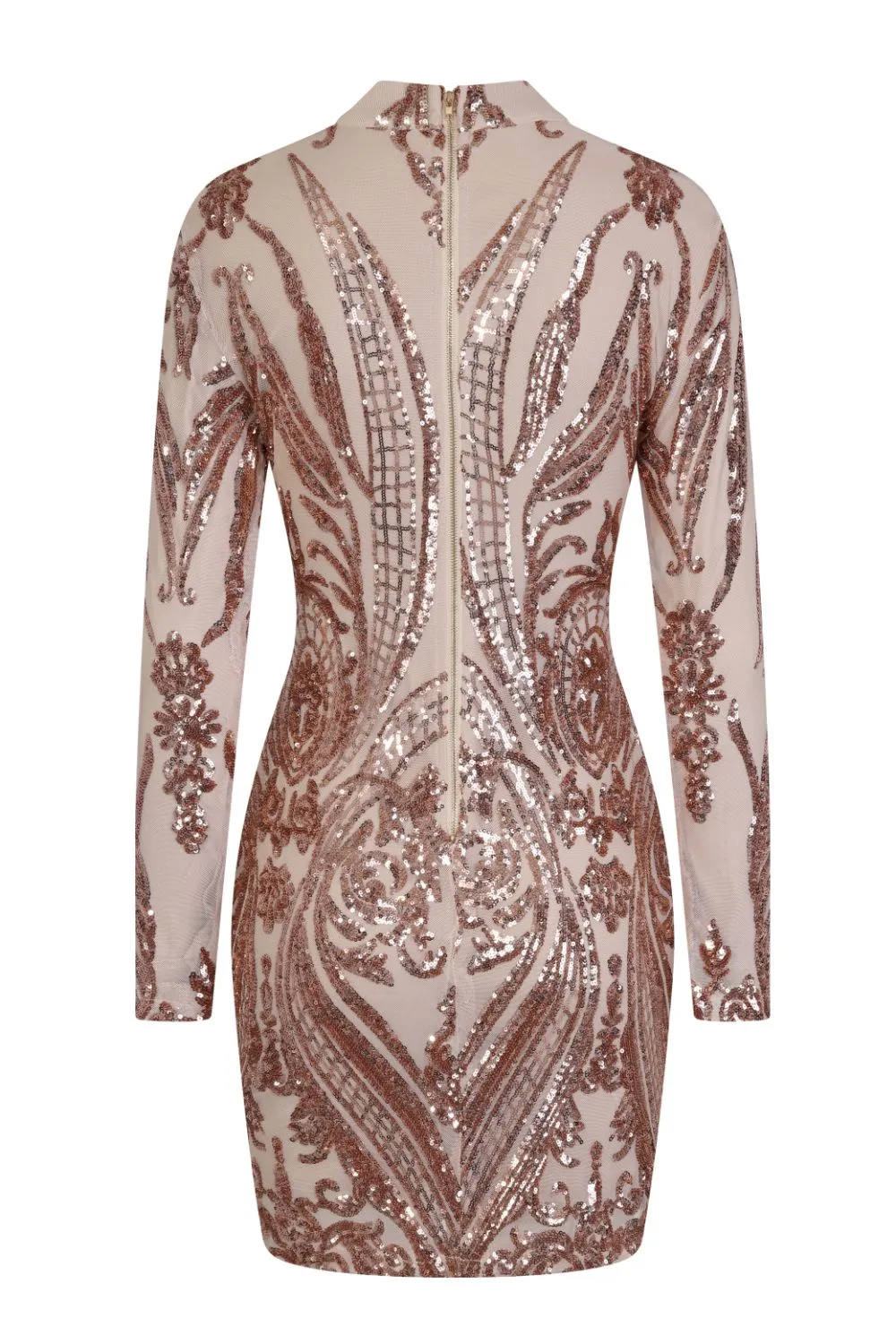 Vixen Rose Gold Nude Tribal Illusion Sequin Bodycon Dress