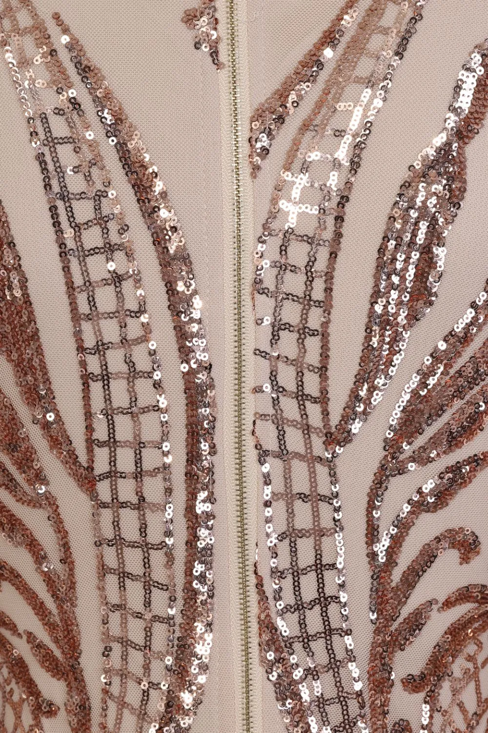 Vixen Rose Gold Nude Tribal Illusion Sequin Bodycon Dress