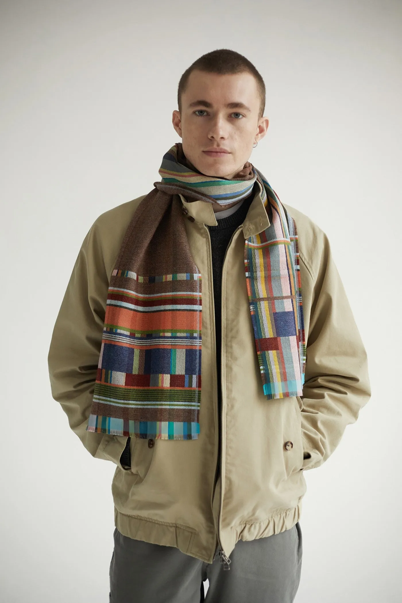 Wallace Sewell Silk and Lambswool scarves - Fritton - Mallard BROWN