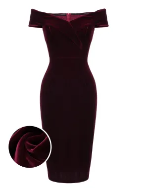 Wine Red 1960s Velvet Bodycon Vintage Dress