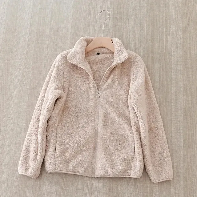 Women's Fleece Coat Winter Warm Thicken Jacket Two-Sided Wear Double-Sided Velvet Coral Fleece Coats Polar Fleece Jackets