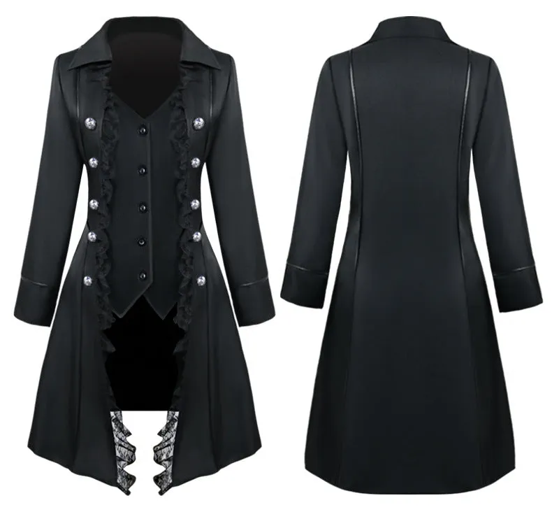 Womens Lace Tailcoat Steampunk Victorian Tail Jacket Long Trench Tuxedo Coat Formal