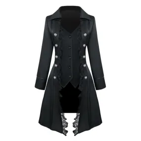 Womens Lace Tailcoat Steampunk Victorian Tail Jacket Long Trench Tuxedo Coat Formal