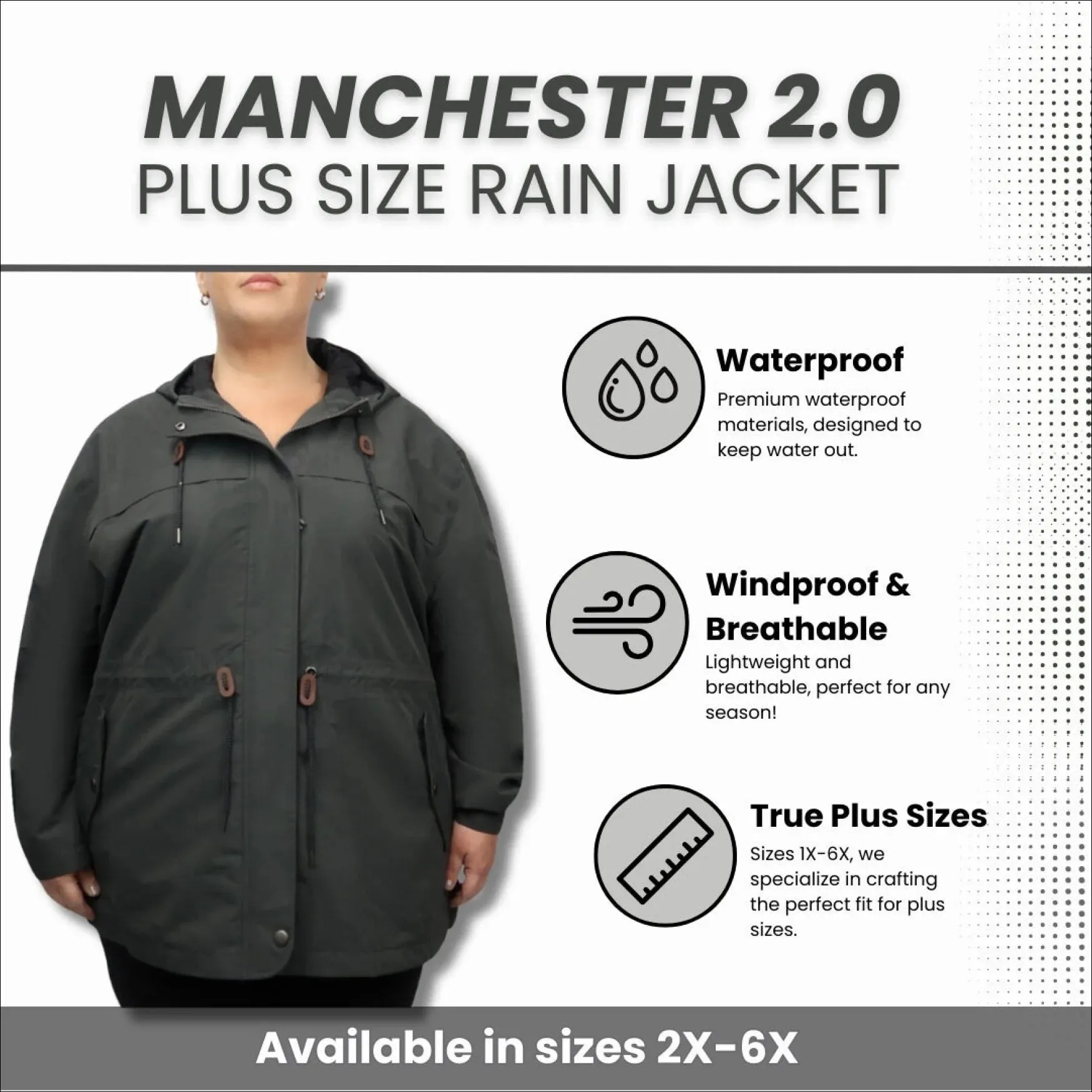 Women’s Plus Size Manchester Waterproof 2X-6X Rain Jacket