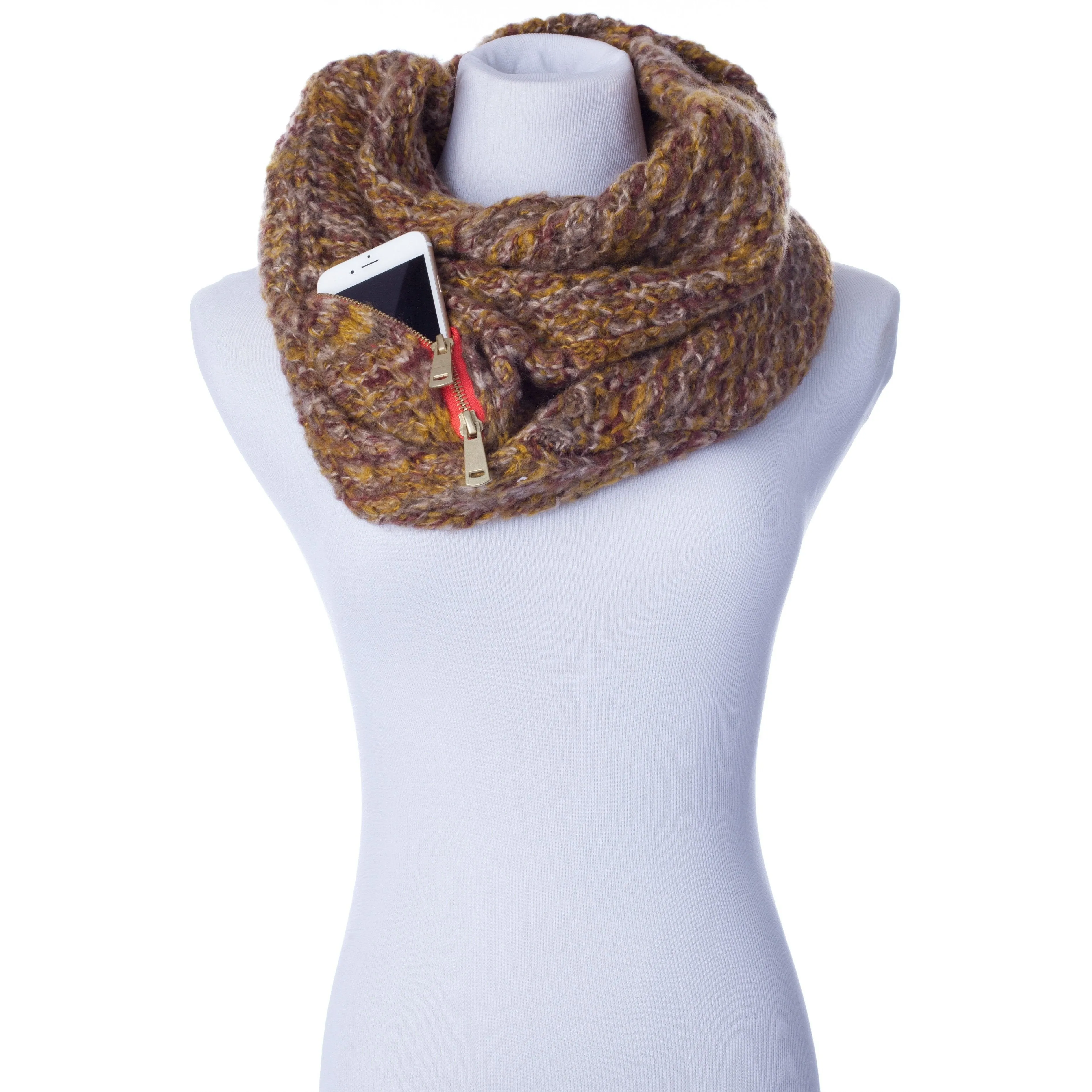 Womens Scarf Infinity Cuff With Zip Pocket