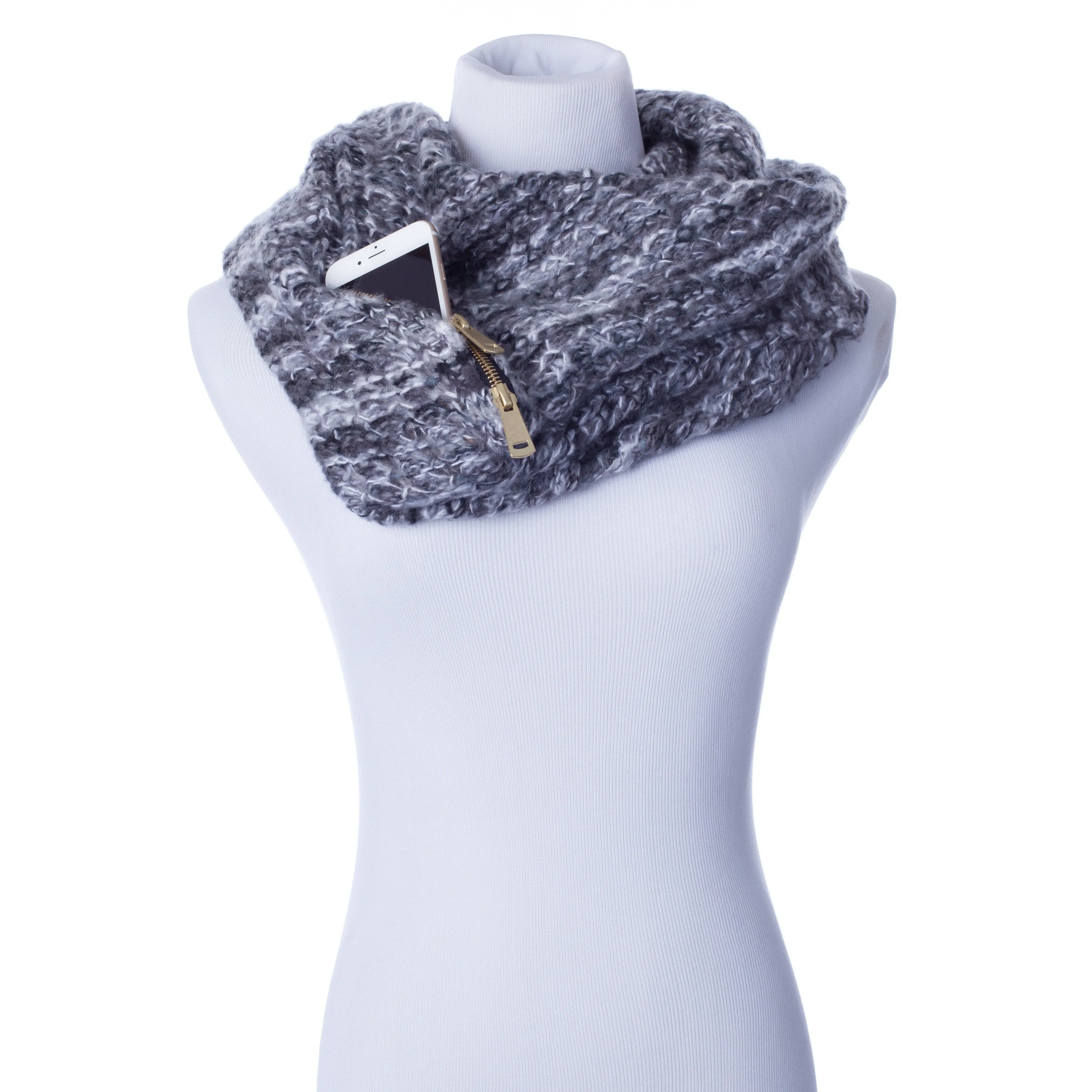 Womens Scarf Infinity Cuff With Zip Pocket