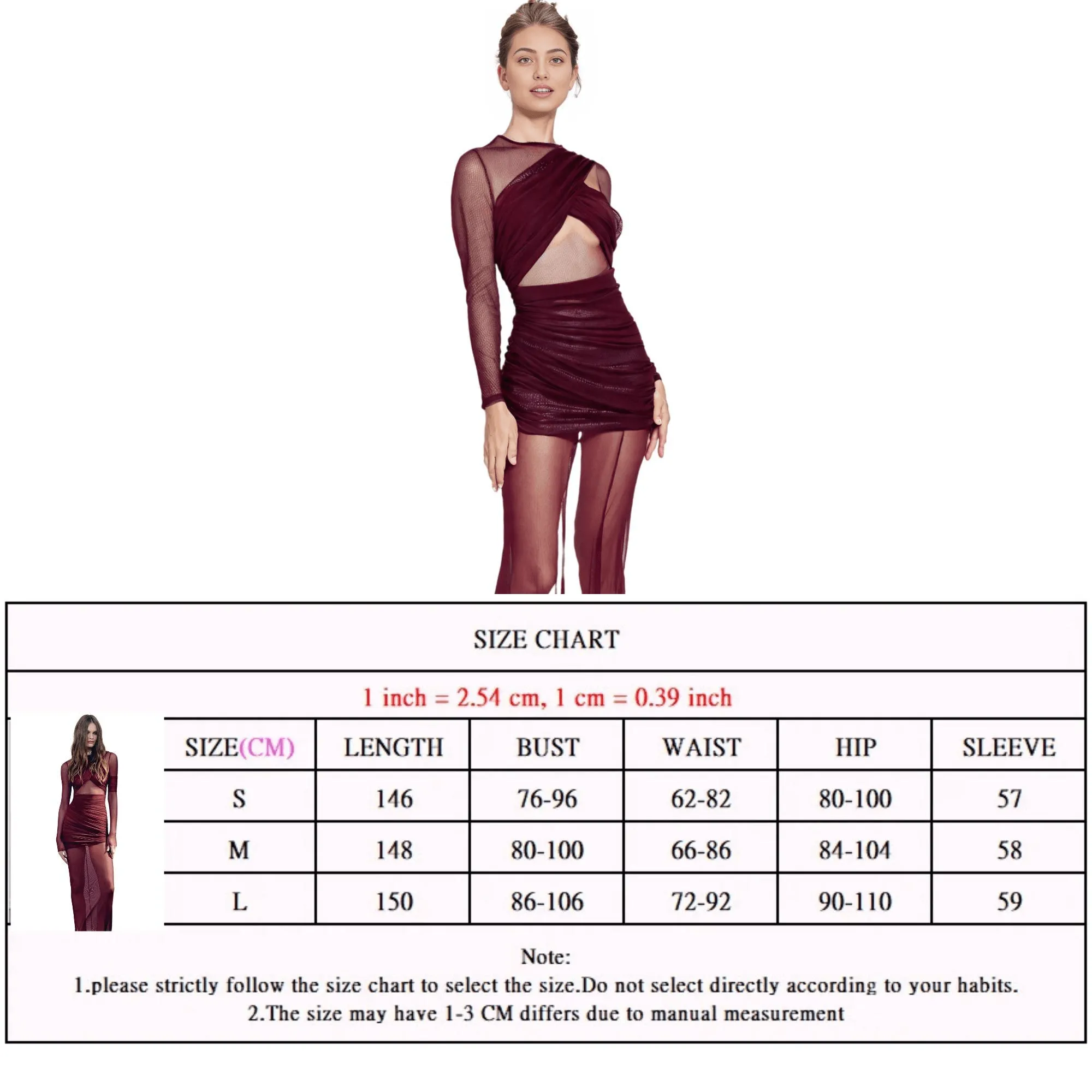 Women's Sheer Maxi Dress Sexy Ruched Long Sleeve Bodycon Party Club Evening Dresses Elegant