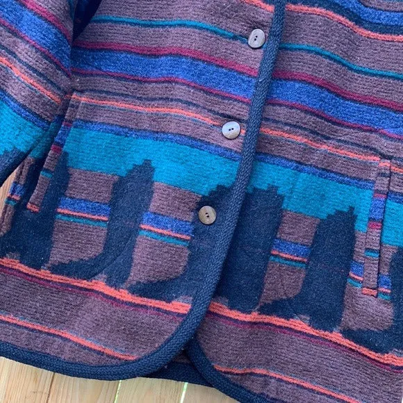 WOOLRICH Vintage Wool Aztec Western Boots Button Down Winter Coat Jacket