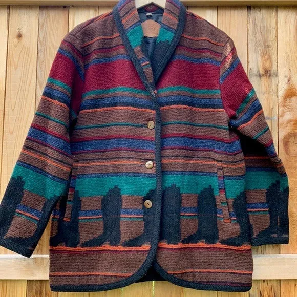 WOOLRICH Vintage Wool Aztec Western Boots Button Down Winter Coat Jacket