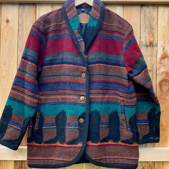 WOOLRICH Vintage Wool Aztec Western Boots Button Down Winter Coat Jacket