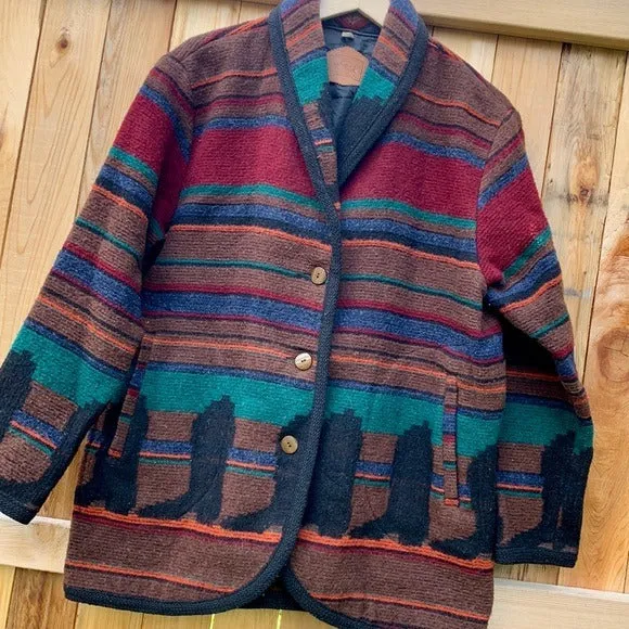 WOOLRICH Vintage Wool Aztec Western Boots Button Down Winter Coat Jacket