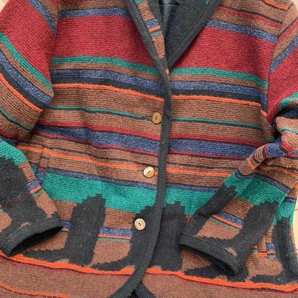 WOOLRICH Vintage Wool Aztec Western Boots Button Down Winter Coat Jacket