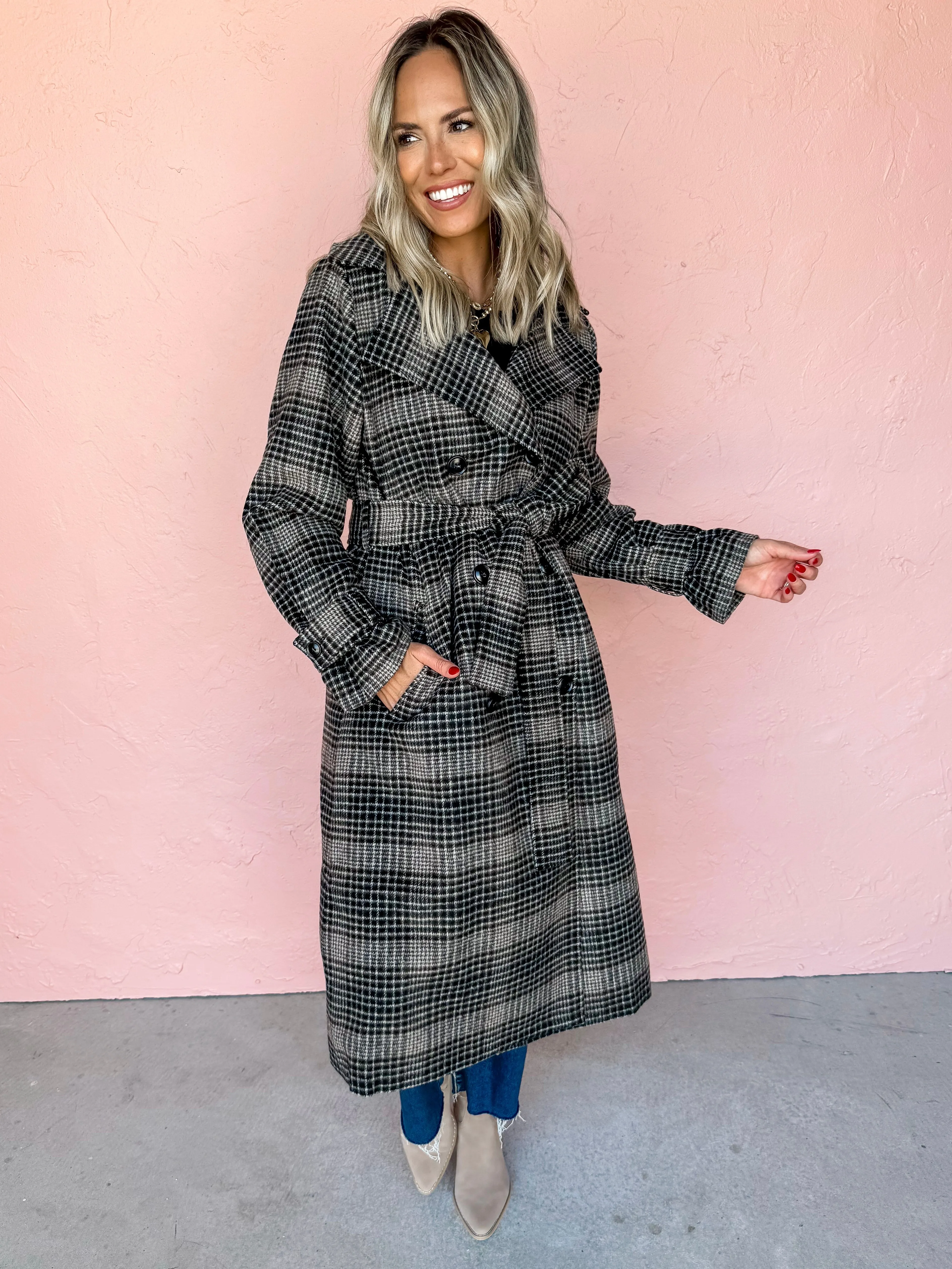 [Z Supply] Jackie Plaid Trench Coat-Latte